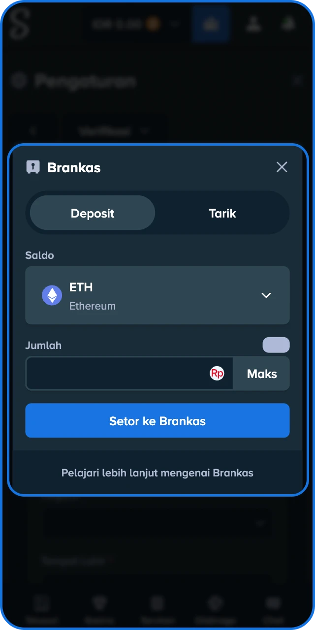 Lakukan setoran kripto atau via MoonPay untuk mengisi saldo Stake App.