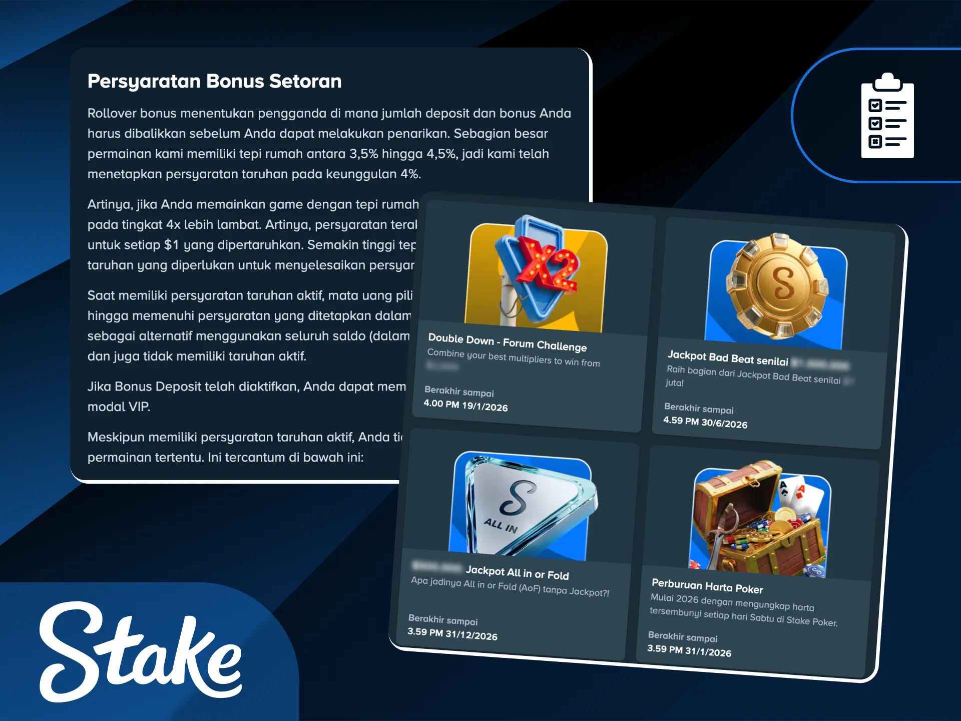 Pahami seluruh ketentuan bonus utama sebelum melakukan penarikan di Stake Indonesia.