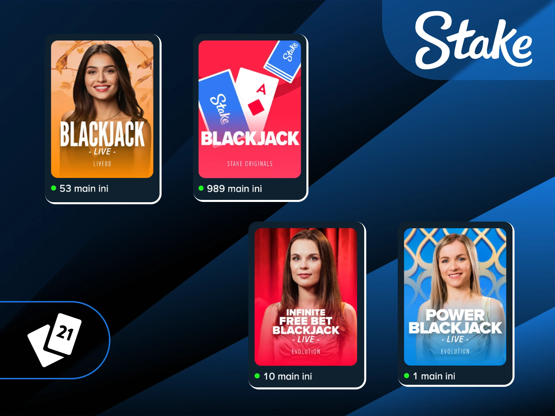 Uji kemampuan kartu Anda dalam meja Blackjack eksklusif yang ditawarkan oleh Stake Indonesia.