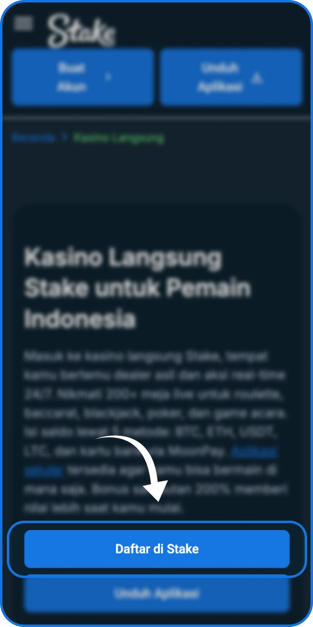Mulai di halaman ini, ketuk tombol gabung Stake untuk segera membuat akun resmi Anda.