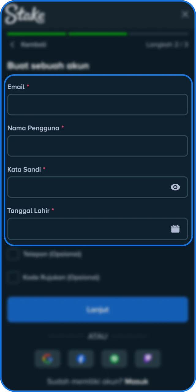 Lengkapi data profil pribadi Anda secara benar di dalam aplikasi Stake Indonesia.