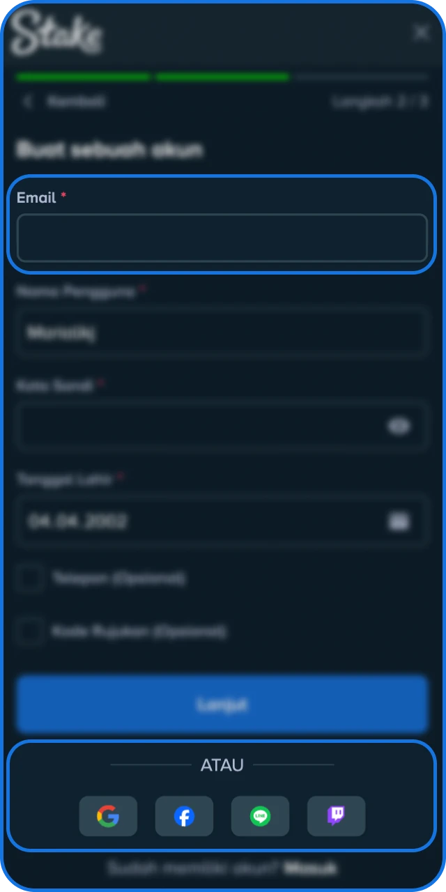 Pilih metode registrasi yang paling memudahkan Anda melalui sistem Stake Indonesia.