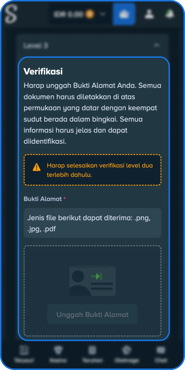 Kirimkan bukti alamat tempat tinggal Anda ke sistem verifikasi Stake Indonesia.