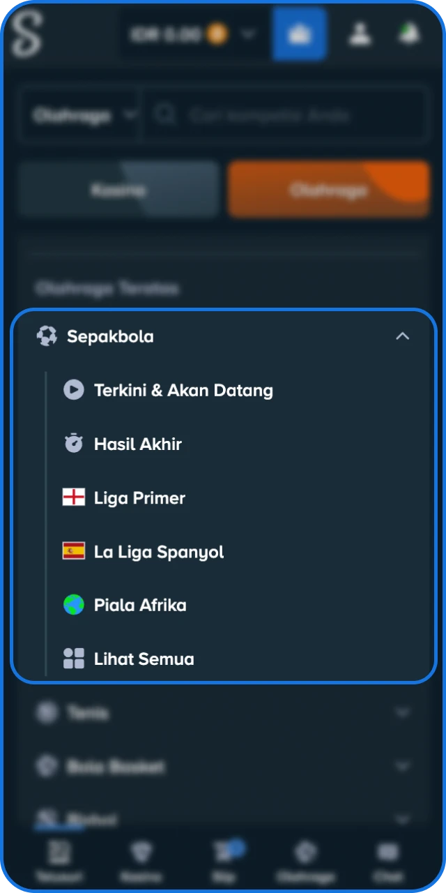Pilih olahraga Sepak Bola pada daftar kategori pertandingan yang tersedia di Stake Indonesia.