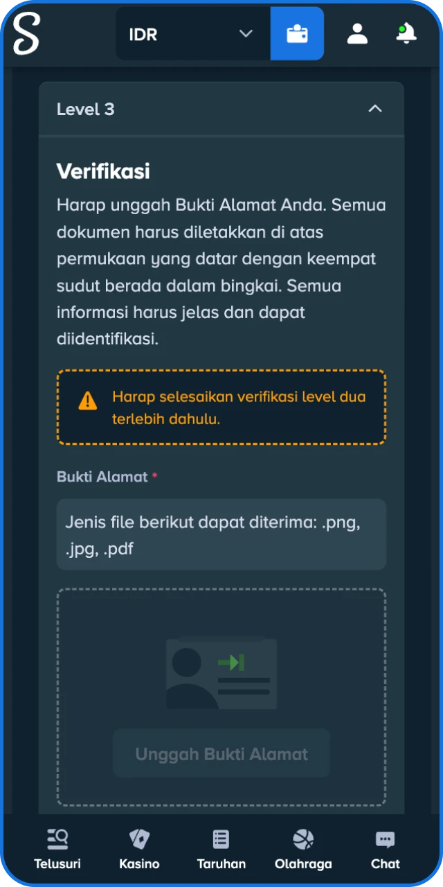 Ambil foto Selfie atau Liveness untuk keamanan verifikasi di Stake Indonesia.
